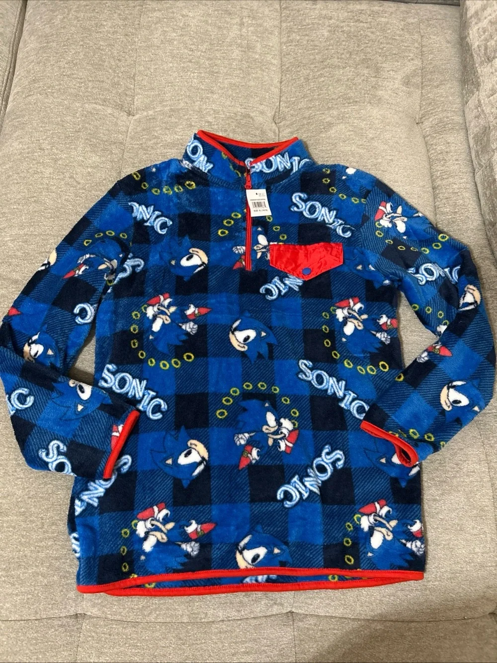 Sonic the Hedgehog Kids Blue Fleece Pullover with Red Pocket Trim